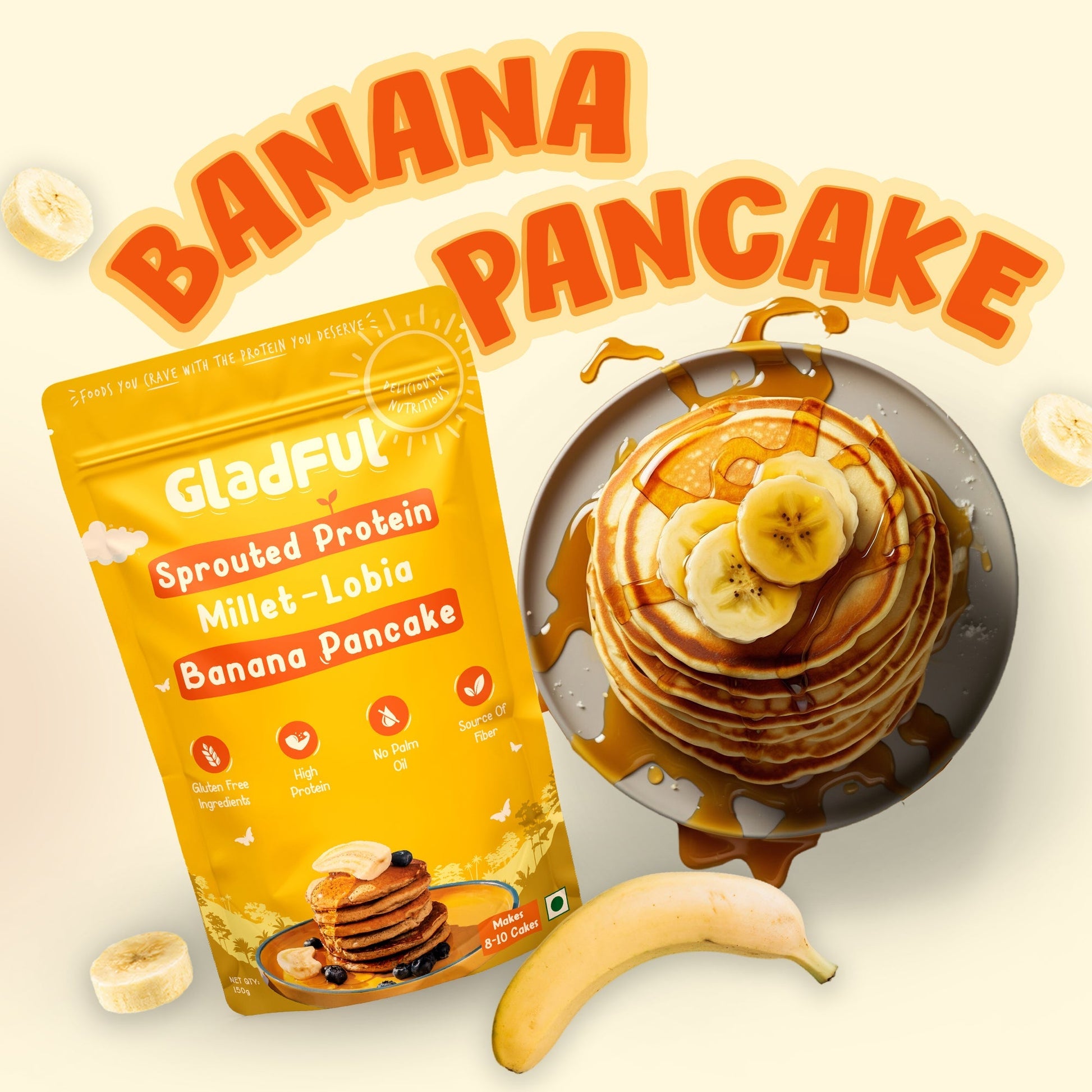 Banana Pancake Mix with sprouted Millets and Lobia Masoor Protein -  Pack of 2