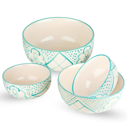 USHA SHRIRAM Ceramic Bowl for Snack Dinner 4pcs (1400ml 300ml 260ml 120ml) Ramen Soup Microwave Safe Mixed Sizes