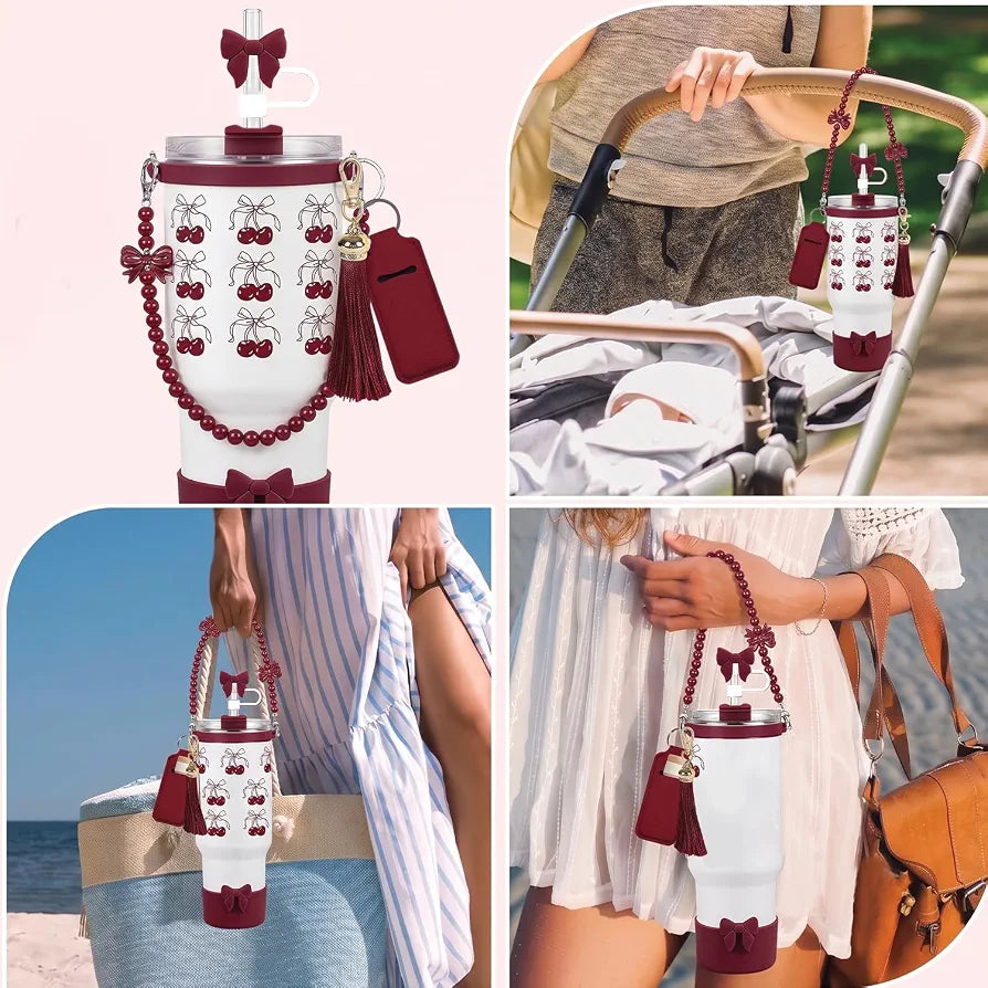House of Quirk 6 Accessories Set Silicone Straw Cover, Cup Boot, Handle Chain, Handle Strap, Sticker 40oz & 30oz Tumbler 