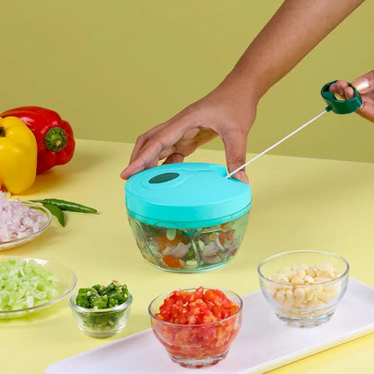 Cello Magic Hand Vegetable Slicer Chopper Small | Multi Utility | 3 Stainless Steel Blades | Vegetable and Fruits | 15 Cuts One Pull |  | 450 ml| Green