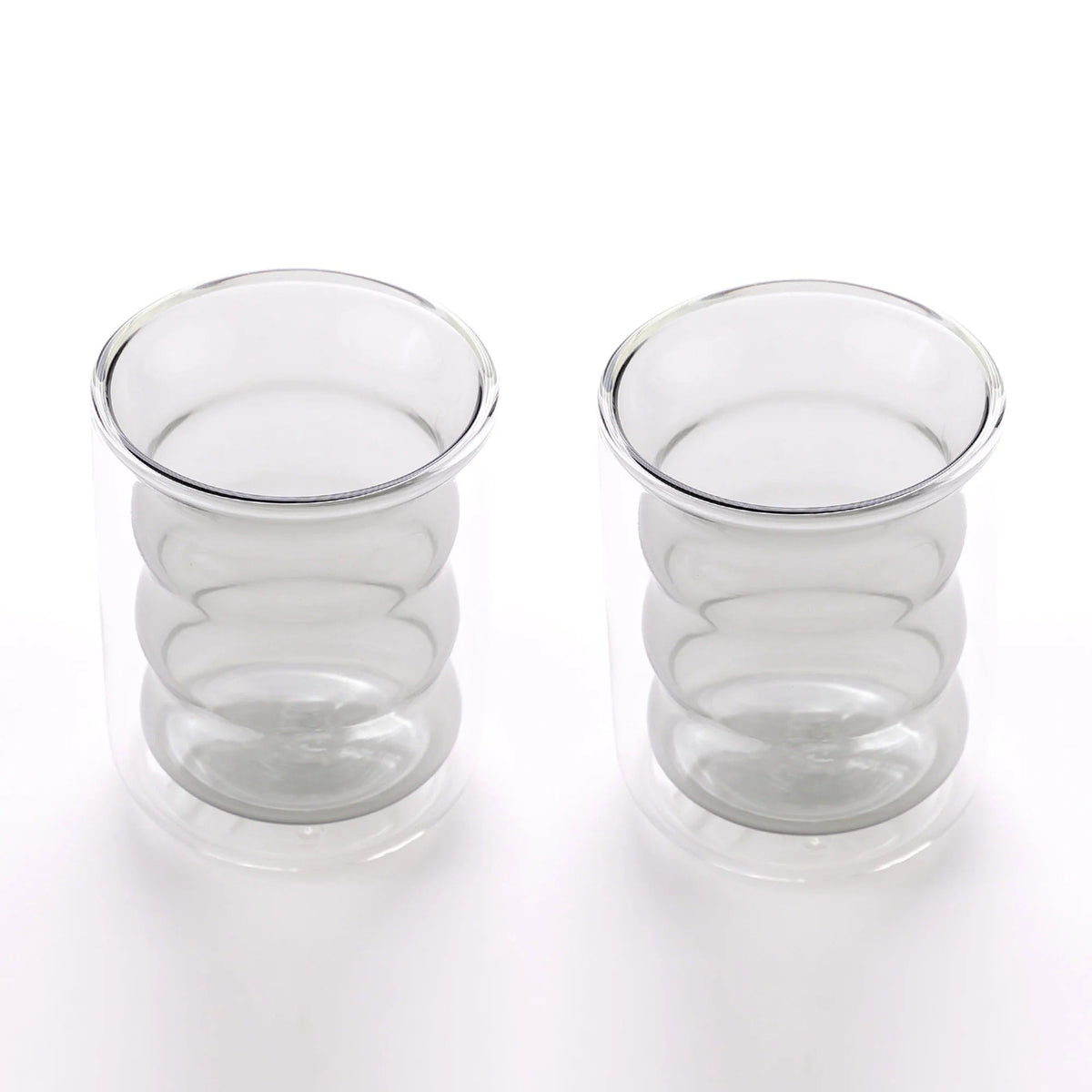 UMAI Double Wall Borosilicate Glass Coffee Mugs Set of 2 (200ml) | Curvy | Grey