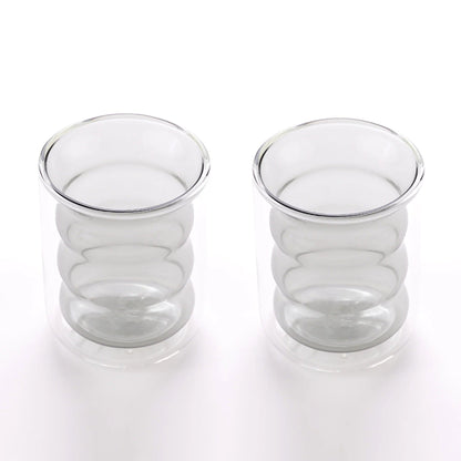 UMAI Double Wall Borosilicate Glass Coffee Mugs Set of 2 (200ml) | Curvy | Grey