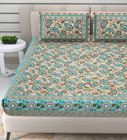 100% Pure Cotton Traditional Printed Bedsheet for Double Bed King Size Bedsheet with 2 Pillow Covers