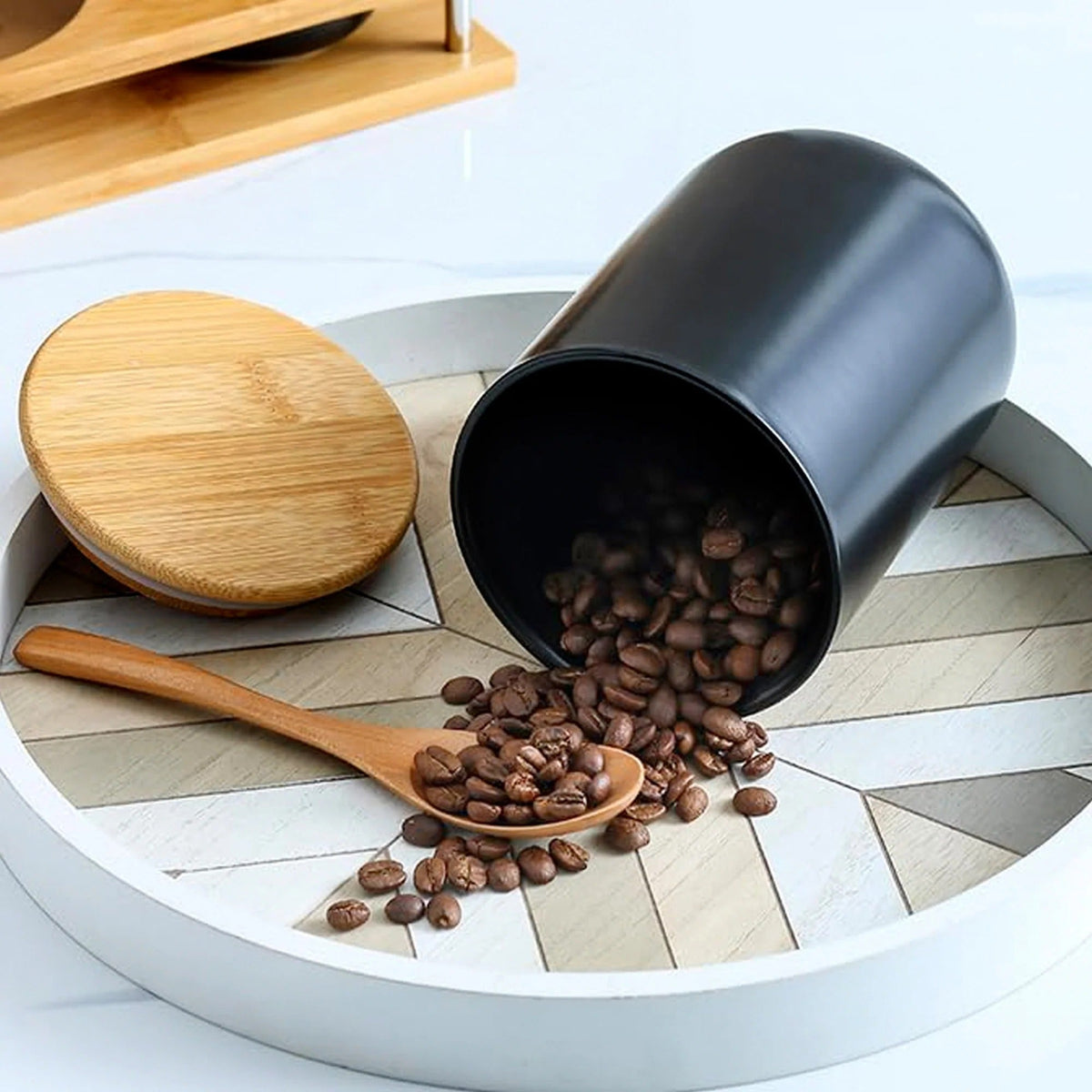 UMAI 260ml Ceramic Jar with Bamboo Lid | Airtight | Black | Kitchen Storage