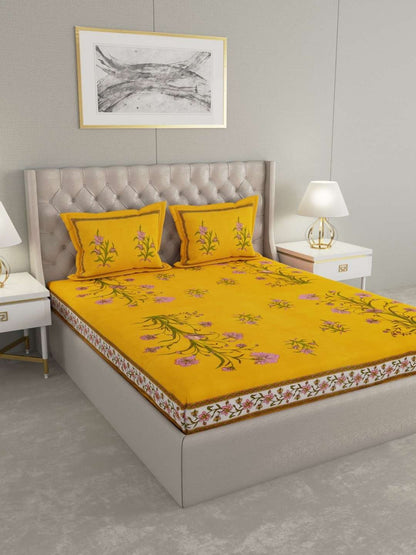 100% Pure Cotton Traditional Printed Bedsheet for Double Bed King Size Bedsheet with 2 Pillow Covers