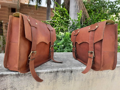 Craftshades Leather Handmade combo Saddle Bag Motorcycle Luggage Pannier bag