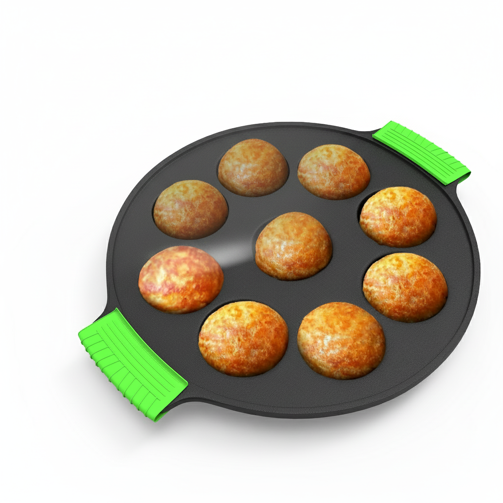 Esspy 9 Pit Pre-Seasoned Cast Iron Paniyaram Pan With Silicon Handle | Non-stick | Induction Friendly | Appe/Paddu Pan | 100% Pure & Toxin-Free | Gunta Ponganalu/Paddu | Cast Iron Cookware
