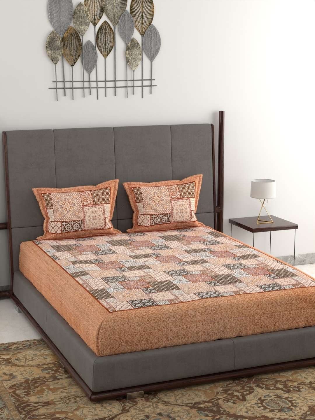 100% Pure Cotton Traditional Printed Bedsheet for Double Bed King Size Bedsheet with 2 Pillow Covers