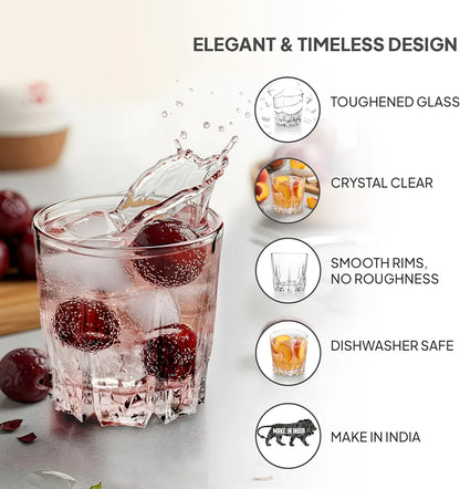 CELLO Estonia Glass Set of 6 Pcs 200 ml, Transparent | Freezer & Fridge Safe, Leadfree Dishwasher Safe Toughened Crystal Clear Glasses Set For Drinking Water Juice Milk Cocktail Mocktail Coldrink Soda