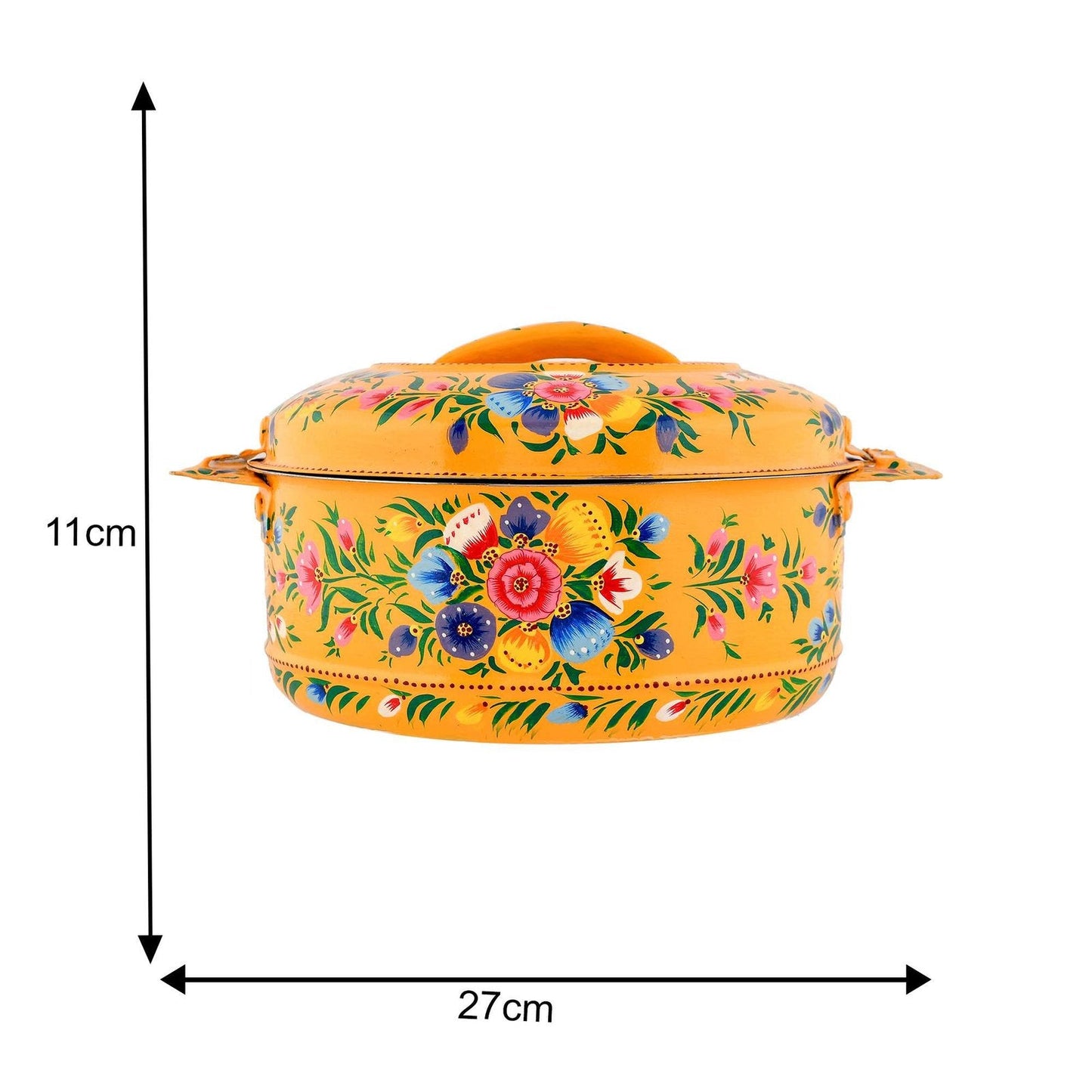 Premium Hand-Painted Yellow Aluminium Hot Case Casserole with Floral Design