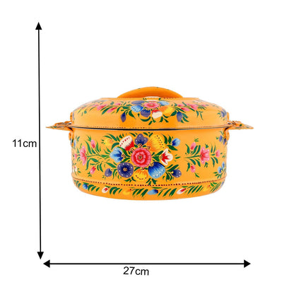 Premium Hand-Painted Yellow Aluminium Hot Case Casserole with Floral Design