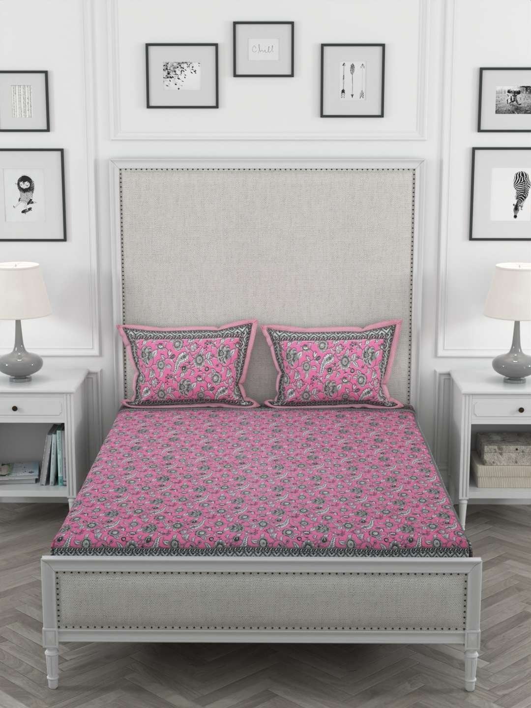 100% Pure Cotton Traditional Printed Bedsheet for Double Bed King Size Bedsheet with 2 Pillow Covers