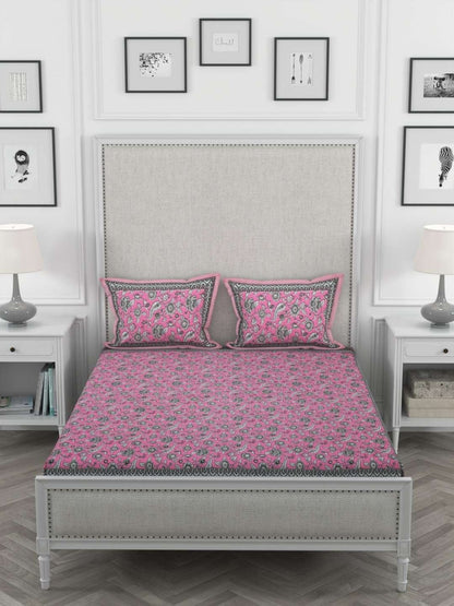 100% Pure Cotton Traditional Printed Bedsheet for Double Bed King Size Bedsheet with 2 Pillow Covers