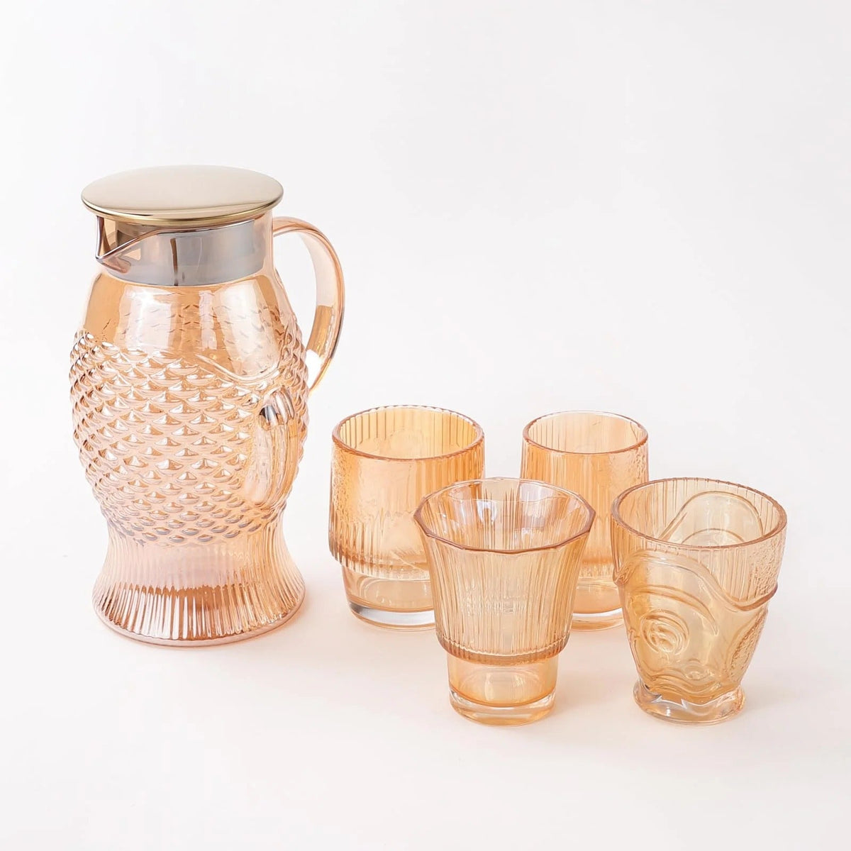 UMAI Borosilicate Glass Water Jug 1100ml with 4 Assorted Glasses (160-240ml) Designer Gift Set