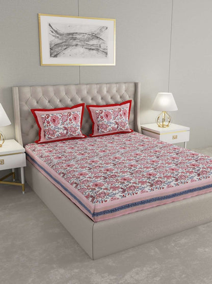 100% Pure Cotton Traditional Printed Bedsheet for Double Bed King Size Bedsheet with 2 Pillow Covers
