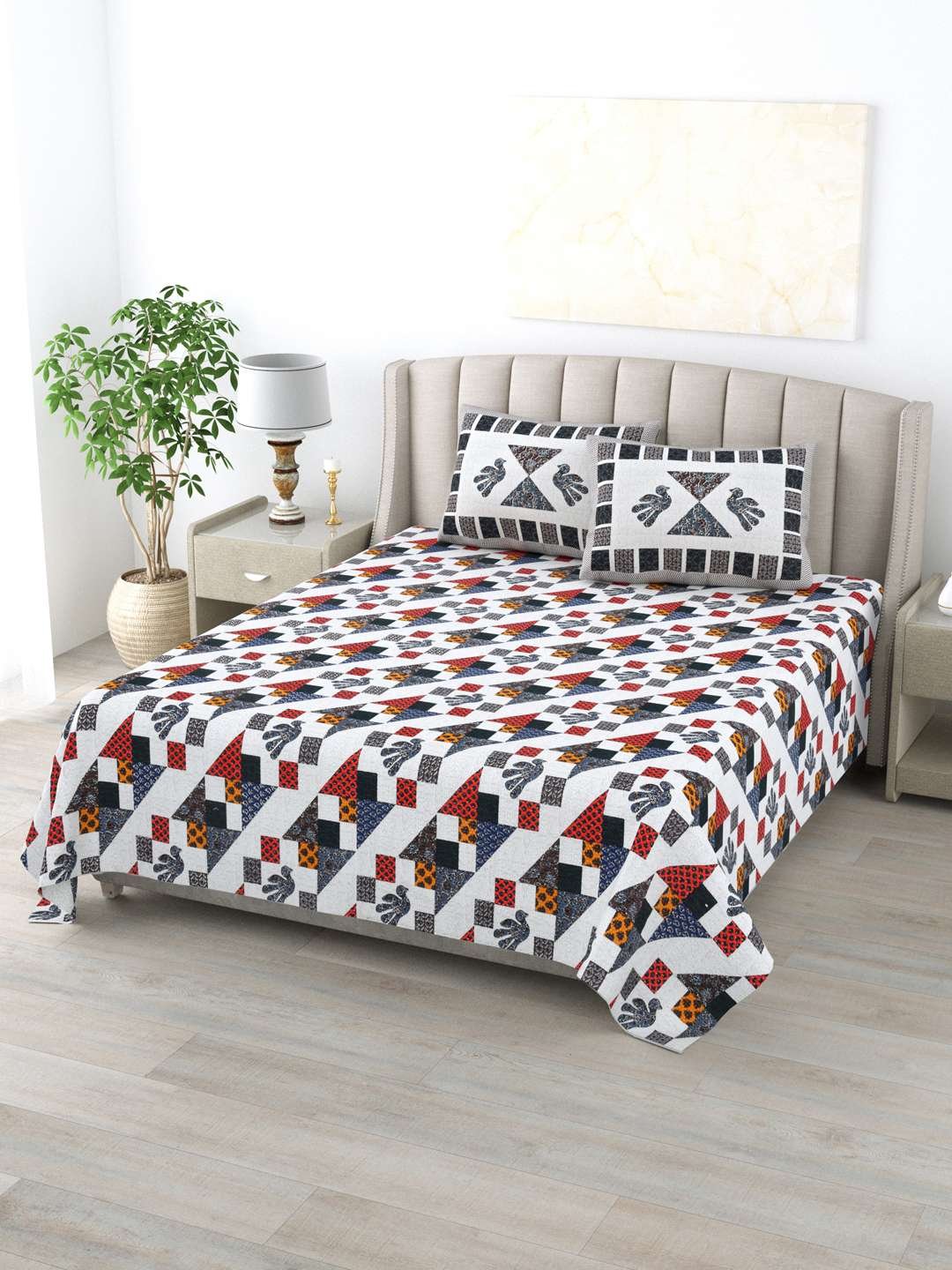 100% Pure Cotton Traditional Printed Bedsheet for Double Bed King Size Bedsheet with 2 Pillow Covers