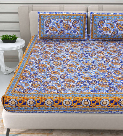 100% Pure Cotton Traditional Printed Bedsheet for Double Bed King Size Bedsheet with 2 Pillow Covers