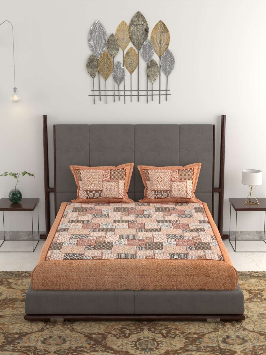 100% Pure Cotton Traditional Printed Bedsheet for Double Bed King Size Bedsheet with 2 Pillow Covers
