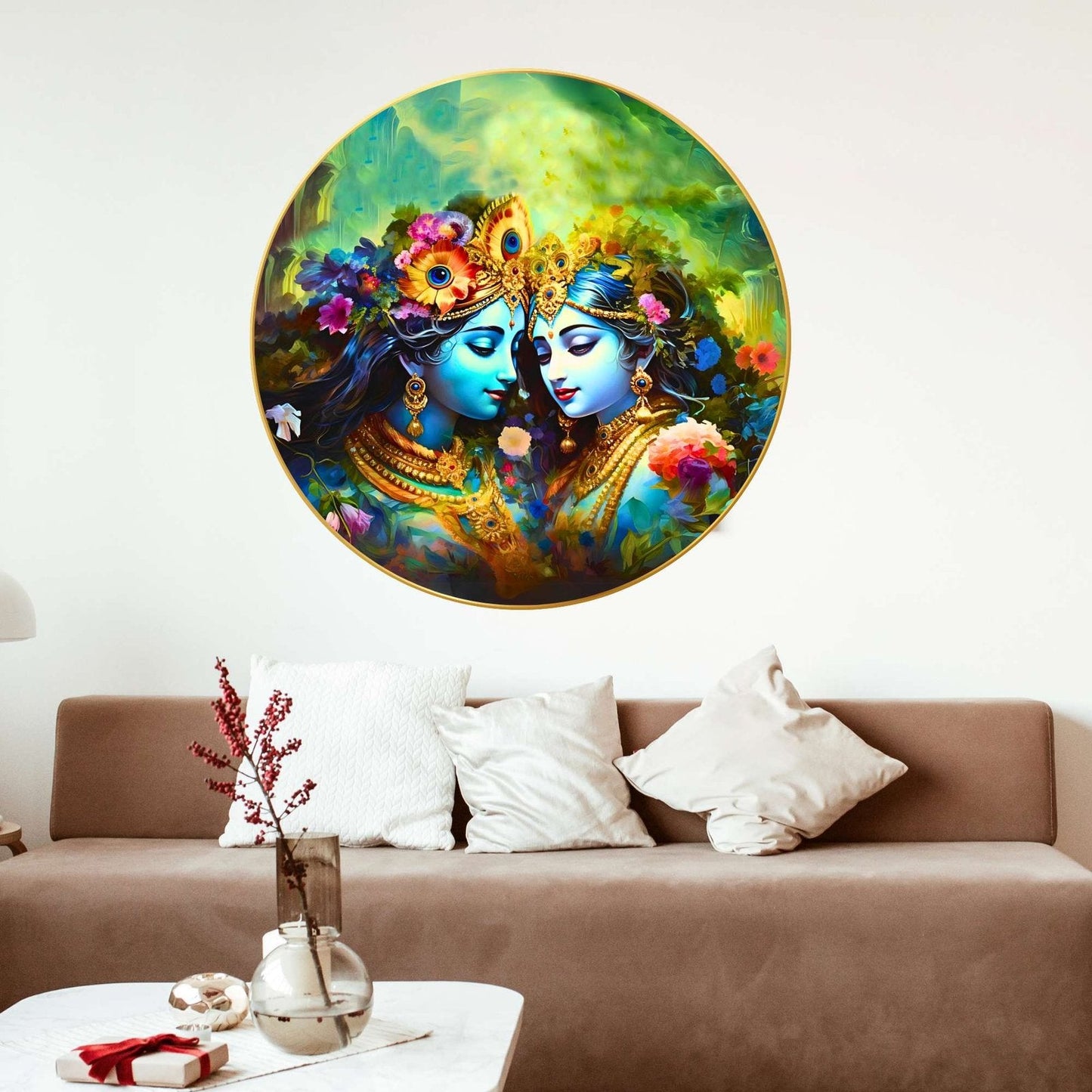 Wall Painting for Wall Decoration with Frame Sparkle Glossy Round Golden Framed Large Painting Office, Living Room, Bedroom, Home Decoration