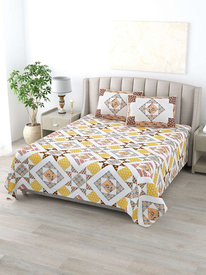 100% Pure Cotton Traditional Printed Bedsheet for Double Bed King Size Bedsheet with 2 Pillow Covers