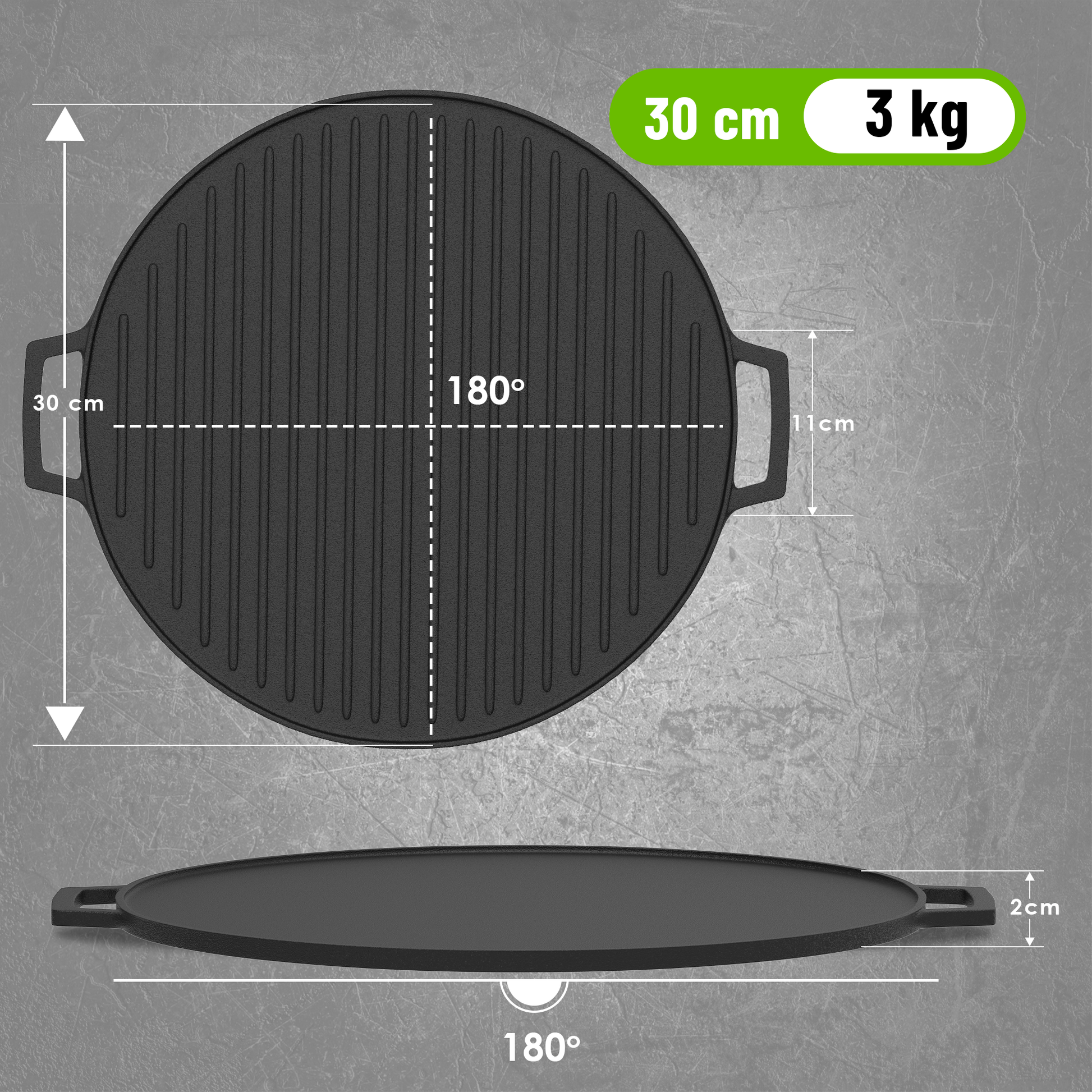 Esspy Pre-Seasoned Cast Iron 2 in 1 Grill and Griddle Pan & Dosa Tawa With Silicon Handle | Iron Cookware for Kitchen | Roti Tawa | Cast Iron Grill Pan | Iron Tava Big Size