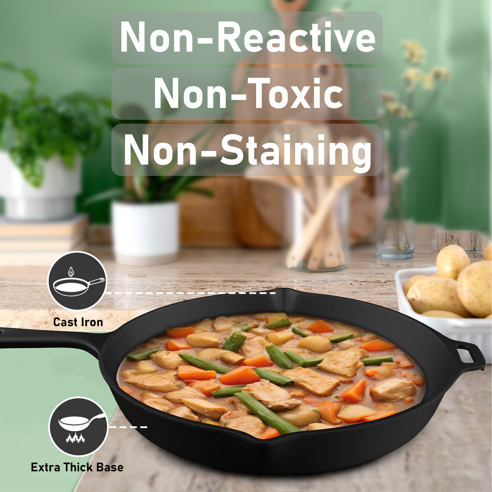 Esspy 10 inch Cast Iron Frying Pan/Skillet With Silicon Handle Cover | Pre-Seasoned, Induction Friendly | Non-Stick Pan | 100% Pure Cast Iron, Toxin-Free & Chemical-Free | Black