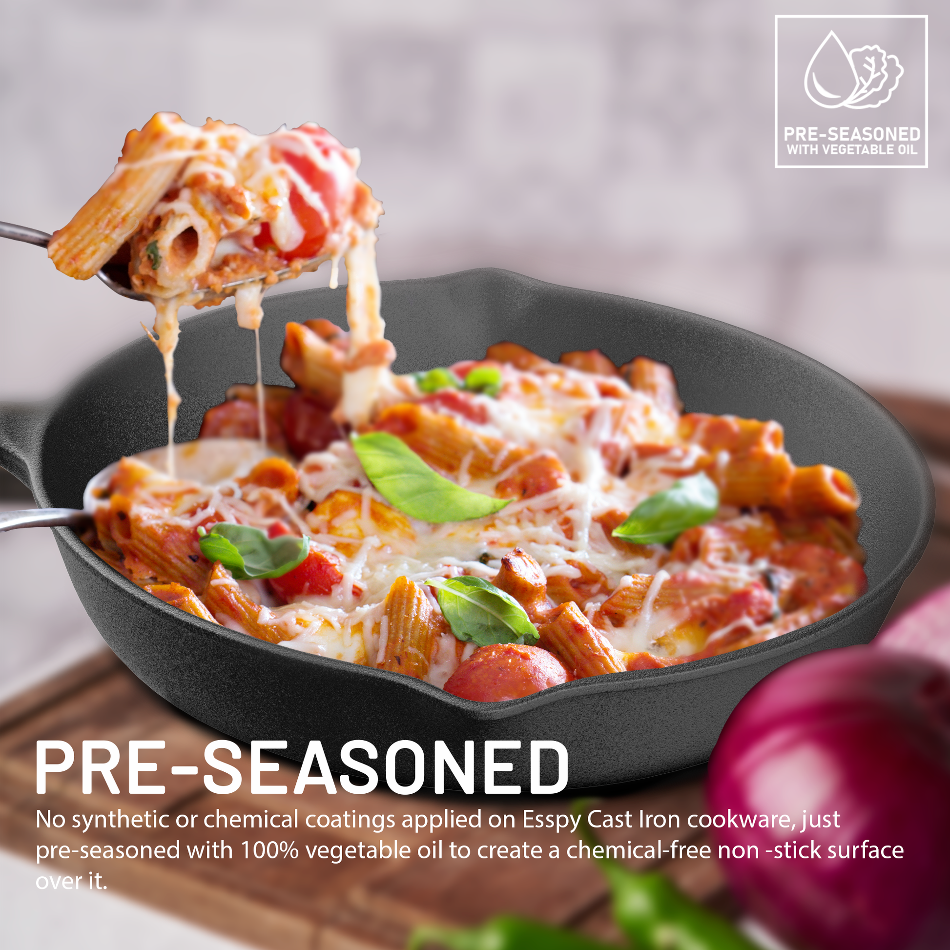 Esspy 9.5 inch Cast Iron Frying Pan/Skillet With Silicon Handle Cover | Pre-Seasoned, Induction Friendly | Non-Stick Pan | 100% Pure Cast Iron, Toxin-Free & Chemical-Free | Black