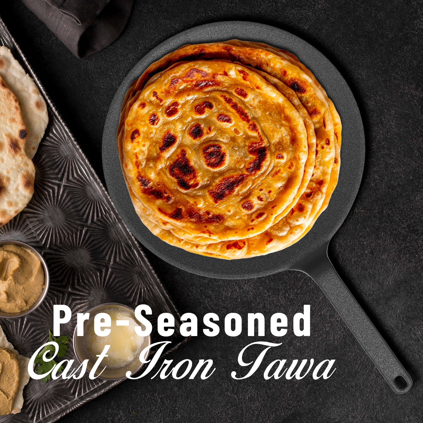 Esspy Pre-Seasoned Cast Iron Roti, Chapati Tawa, Iron Tawa Pan, Cast Iron Cookware With Silicon Handle