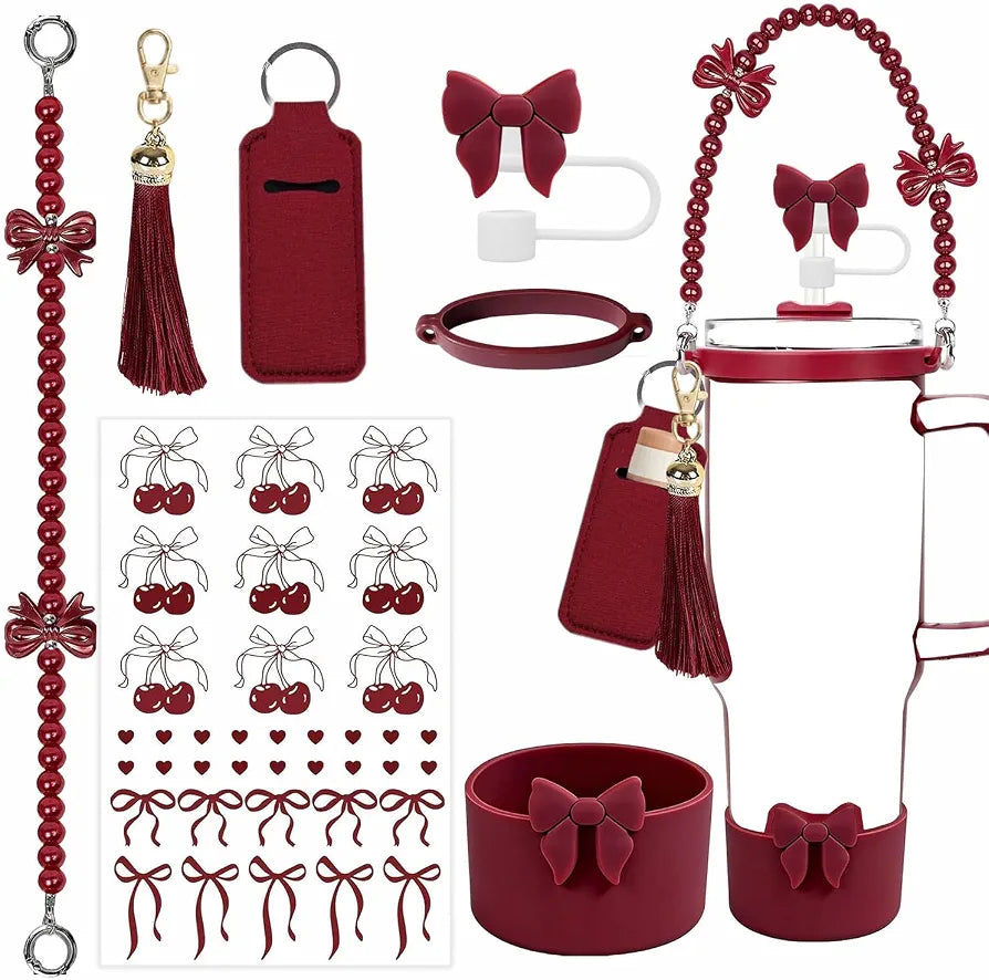 House of Quirk 6 Accessories Set Silicone Straw Cover, Cup Boot, Handle Chain, Handle Strap, Sticker 40oz & 30oz Tumbler 