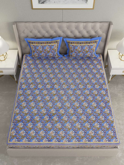 100% Pure Cotton Traditional Printed Bedsheet for Double Bed King Size Bedsheet with 2 Pillow Covers