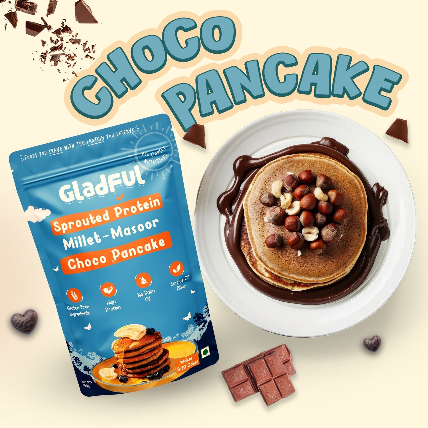Choco - Banana Pancake Mix with sprouted Millets and Lobia Masoor Protein -  Pack of 2