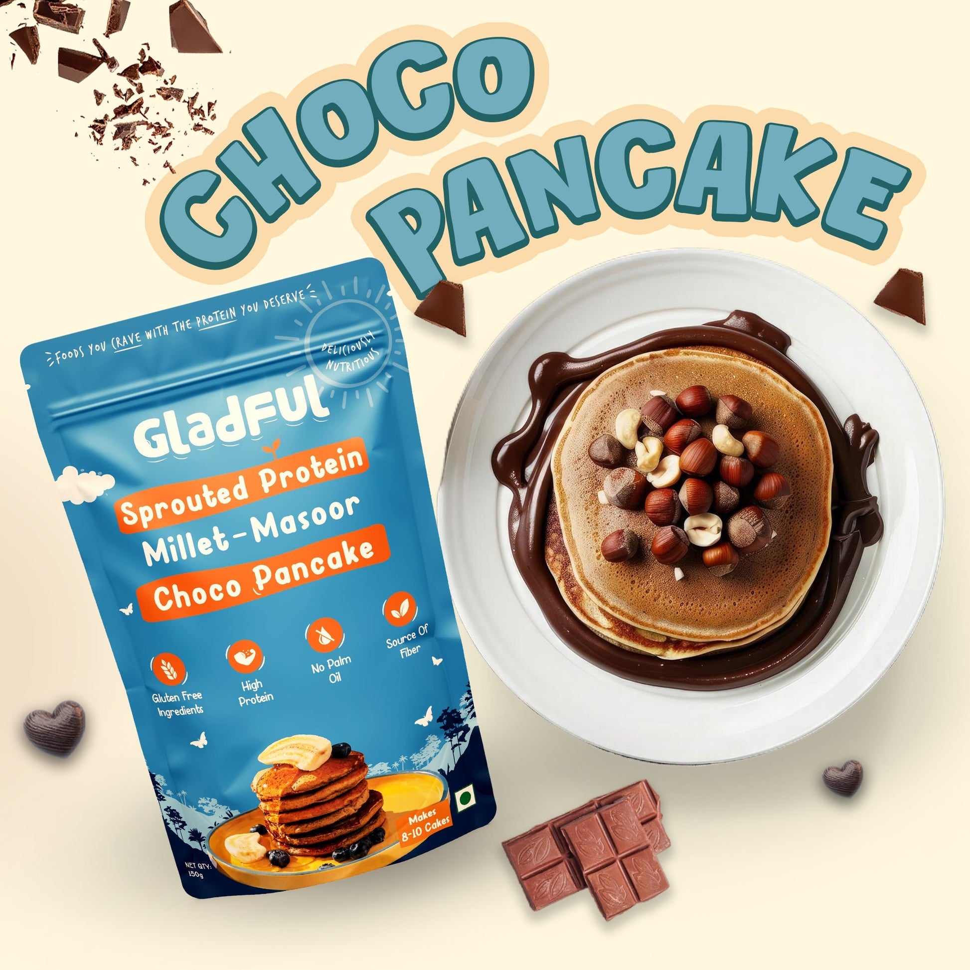 Choco - Banana Pancake Mix with sprouted Millets and Lobia Masoor Protein -  Pack of 2