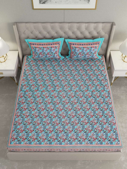 100% Pure Cotton Traditional Printed Bedsheet for Double Bed King Size Bedsheet with 2 Pillow Covers