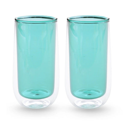 UMAI Double Wall Borosilicate Glass Coffee Mug Set of 2 (240ml) | Green