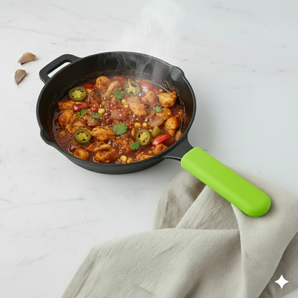 Esspy 10 inch Cast Iron Frying Pan/Skillet With Silicon Handle Cover | Pre-Seasoned, Induction Friendly | Non-Stick Pan | 100% Pure Cast Iron, Toxin-Free & Chemical-Free | Black