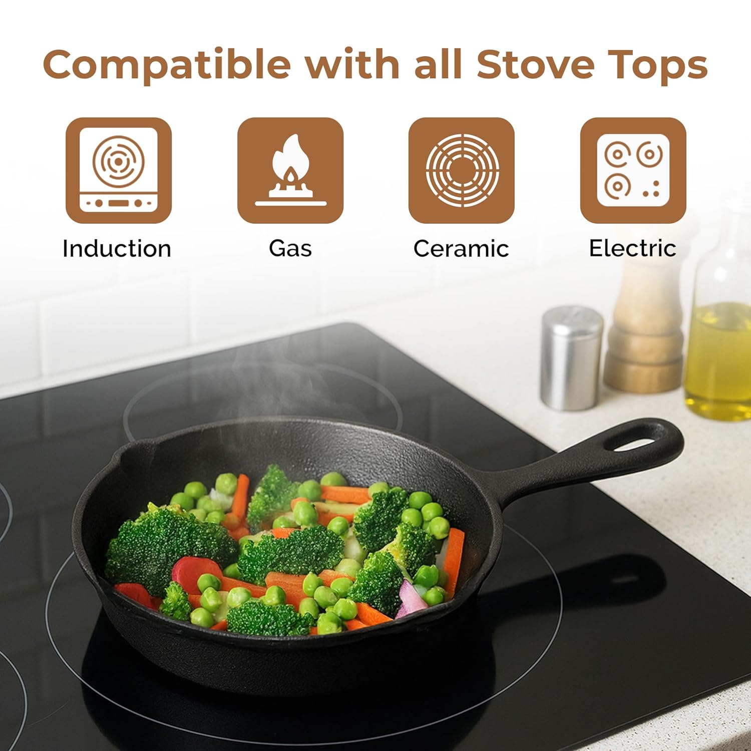 Esspy 8 inch Cast Iron Frying Pan/Skillet With Silicon Handle Cover | Pre-Seasoned, Induction Friendly | Non-Stick Pan | 100% Pure Cast Iron, Toxin-Free & Chemical-Free | Black