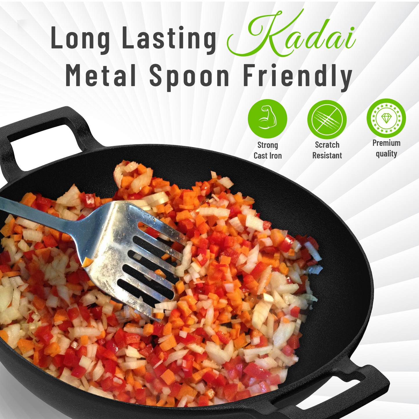 Esspy Pre Seasoned Cast Iron Kadhai With Silicon Handle Cover | Naturally Non Stick Kadai for Cooking | Gas & Induction Friendly | Woks | 100% Pure & Toxin-Free | No Chemical Coating | Fast & Even Heating