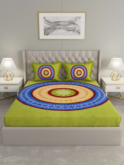 100% Pure Cotton Traditional Printed Bedsheet for Double Bed King Size Bedsheet with 2 Pillow Covers