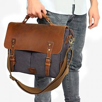 Craftshades – 11*15″ Handcrafted Canvas+ Goat Leather Laptop Bag (Brown) | 100% Genuine Leather