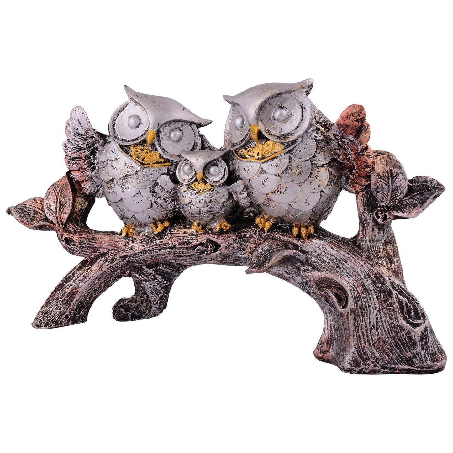 Owl Family Sitting on Tree Decorative Bird Showpieces Statue for Home Decor Living Room Bedroom Wall Shelf Table Top Garden Decoration Items -1