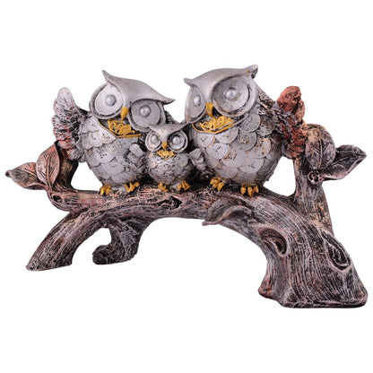 Owl Family Sitting on Tree Decorative Bird Showpieces Statue for Home Decor Living Room Bedroom Wall Shelf Table Top Garden Decoration Items -1