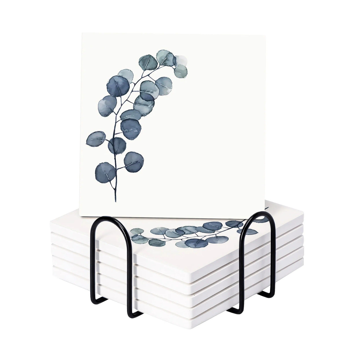 UMAI Diatomite Coasters Set of 6 with Holder 10cm 8mm Thick White Dining Table Absorbent