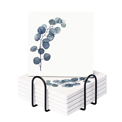 UMAI Diatomite Coasters Set of 6 with Holder 10cm 8mm Thick White Dining Table Absorbent