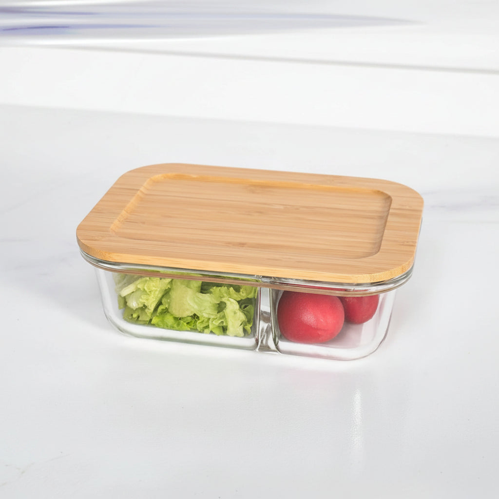 USHA SHRIRAM Borosilicate Glass Tiffin Box 980ml | Bamboo Lid | Leak-Proof | Glass Lunch Box