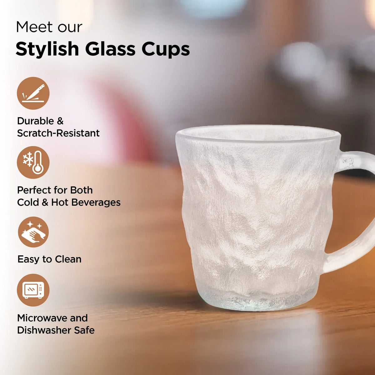 UMAI Set of 2: Glass Tea Cups - Lead-Free Elegant Design | 280ml | Transparent