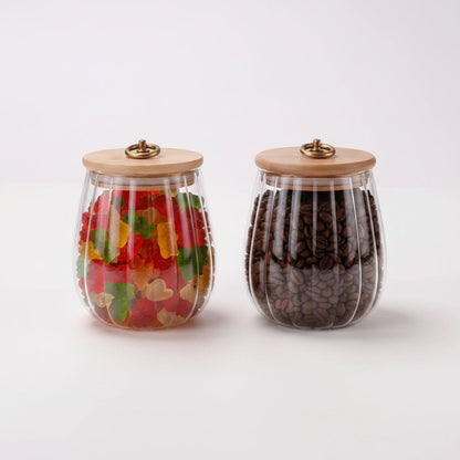 UMAI Borosilicate Glass Jar with Bamboo Lid | Set of 2 | 680ml & 830ml | Airtight