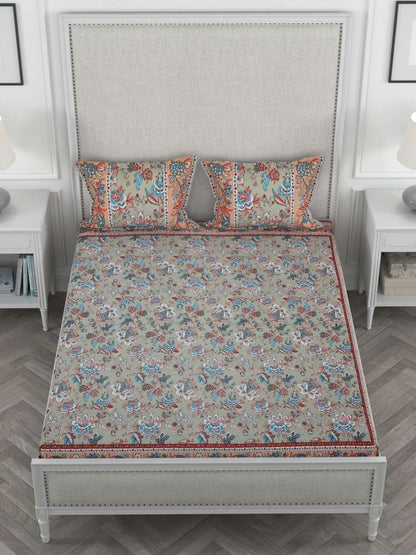 100% Pure Cotton Traditional Printed Bedsheet for Double Bed King Size Bedsheet with 2 Pillow Covers