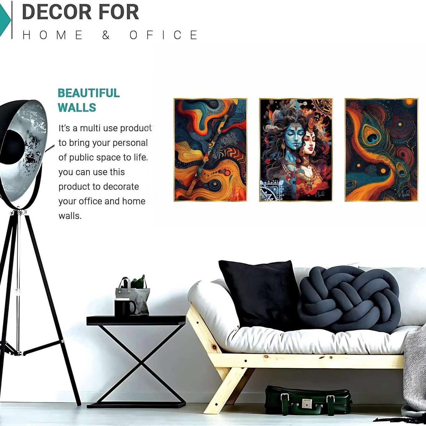 Set of Three Wall Paintings for Wall Dacoration Golden Framed Wall Paintings for Living Room & Bedroom Wall Art for Home Decoration & Office Wall Décor (18×12 inch CH-GD3-5)