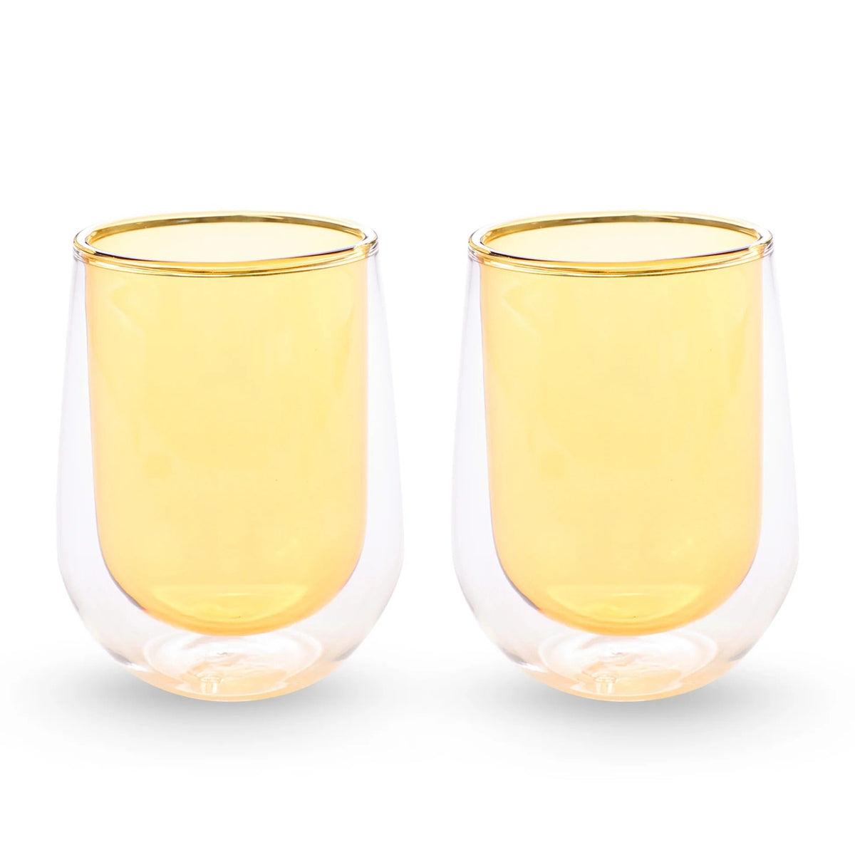 UMAI Pack of 2: Double Wall Borosilicate Glass Coffee Mugs | 190ml | Yellow