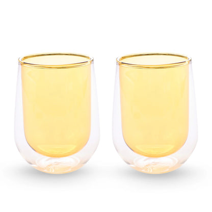UMAI Pack of 2: Double Wall Borosilicate Glass Coffee Mugs | 190ml | Yellow